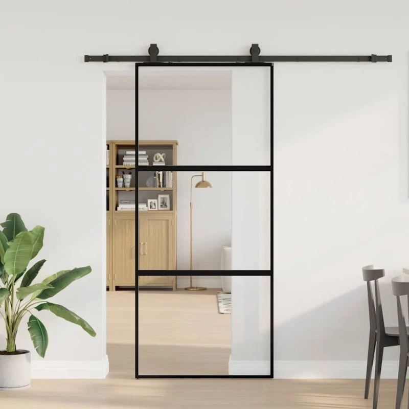 vidaXL Skydedør 90x205 cm hærdet glas sort