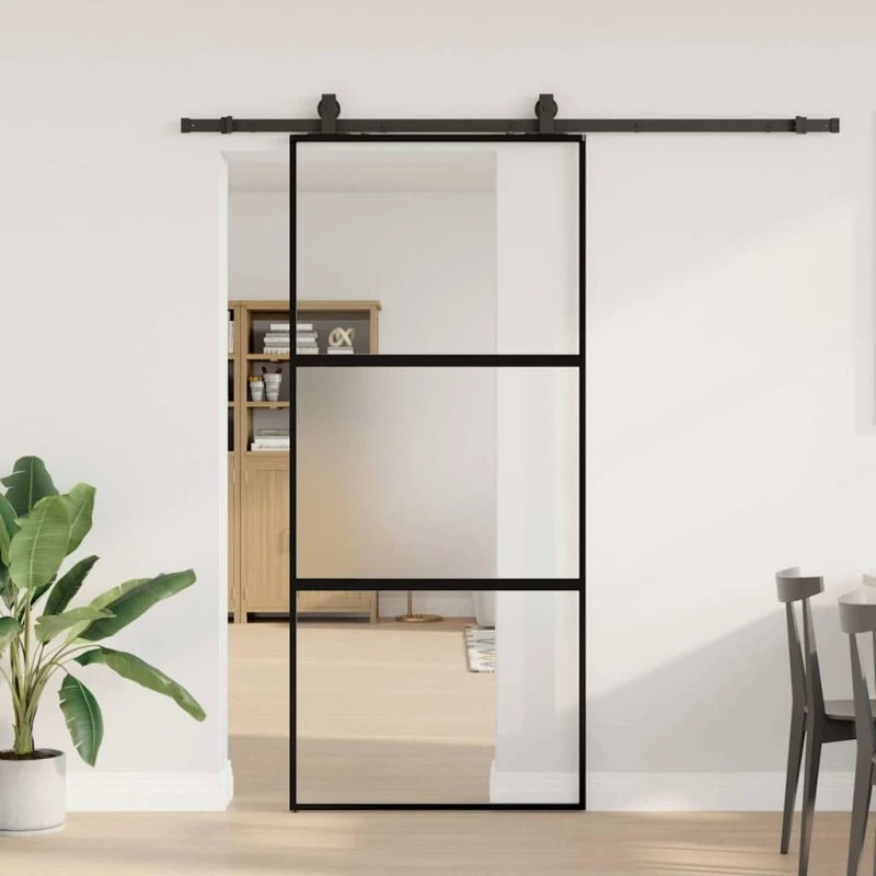 vidaXL skydedør 90x205 cm hærdet glas sort