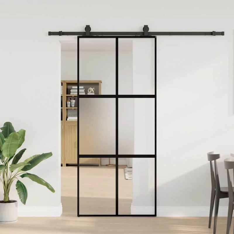 vidaXL Skydedør 90x205 cm med hærdet glas sort