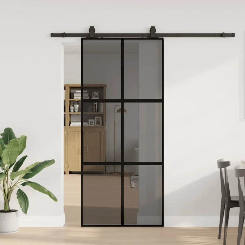 vidaXL Skydedør 90x205 cm hærdet glas sort