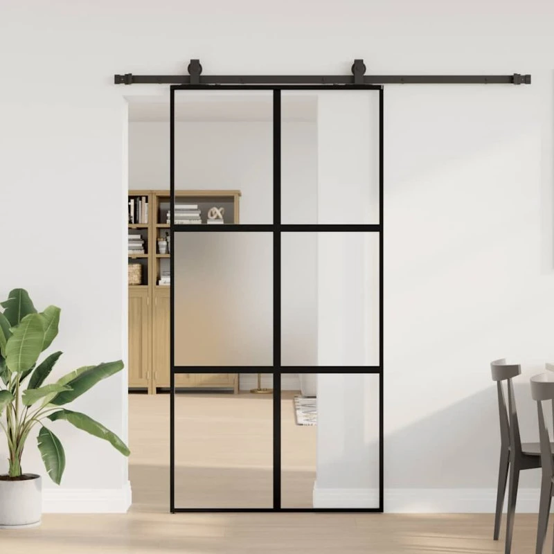 vidaXL skydedør 102,5x205 cm hærdet glas sort