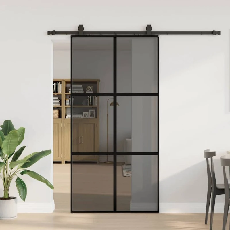 vidaXL Skydedør 102,5x205 cm, hærdet glas sort