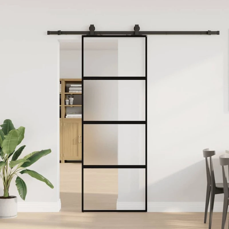 vidaXL Skydedør 76x205 cm, hærdet glas sort med hardware