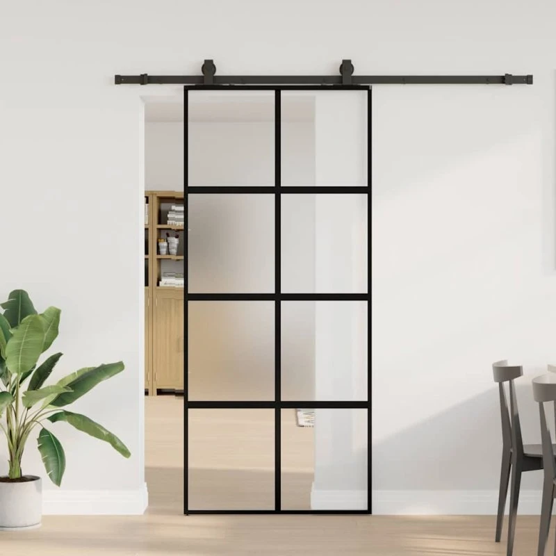 vidaXL Skydedør 90x205 cm med hærdet glas sort