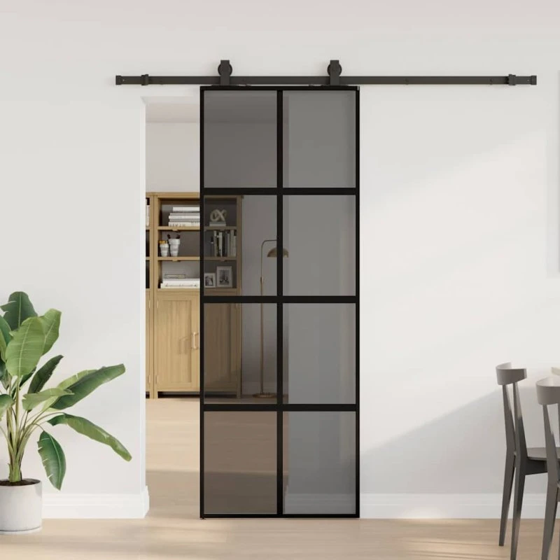vidaXL Skydedør 76x205 cm med hærdet glas sort
