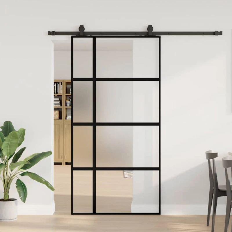 vidaXL skydedør 102,5x205 cm hærdet glas sort