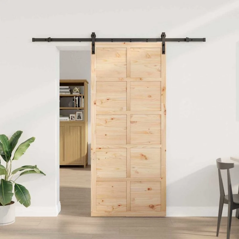 vidaXL Skydedør Brun 90 x 208 cm Massiv Fyrretræ