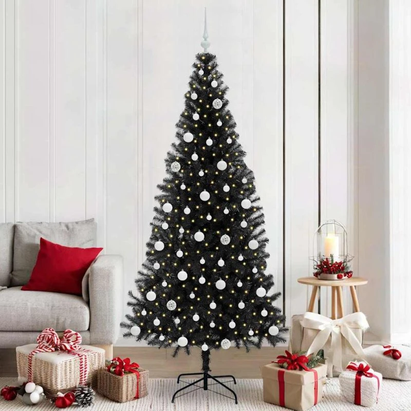 vidaXL Juletræ 210 cm Sort med 300 LED'er og stativ