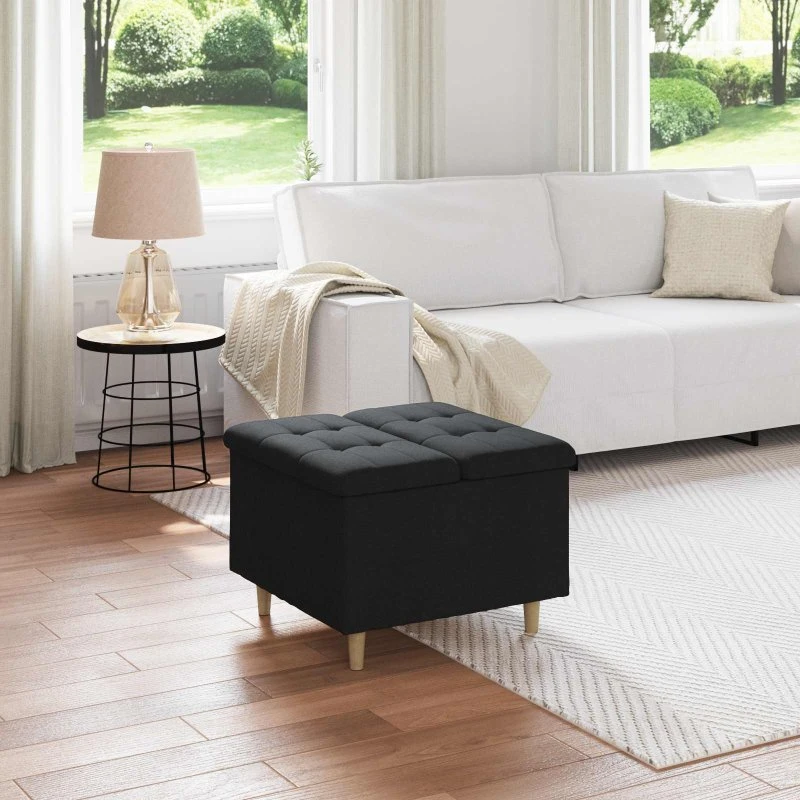 vidaXL Opbevaringstomane med pude, Sort, 60 x 60 x 45 cm