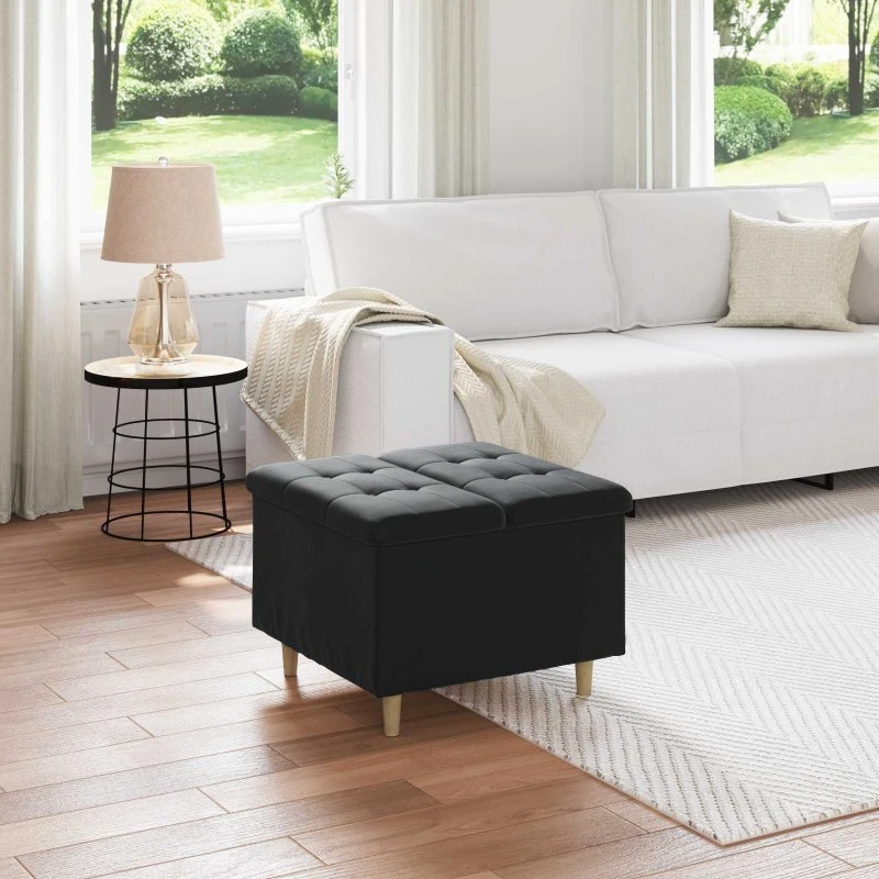 vidaXL Opbevaringstomane med pude, Sort, 60 x 60 x 45 cm