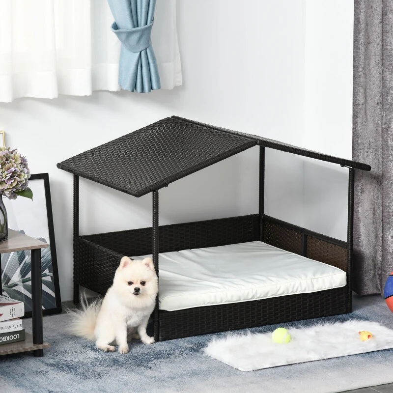 PawHut Rattan hundehus med pude, kaffebrun 98×69×73 cm