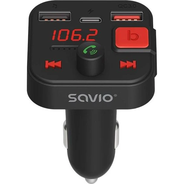 Savio TR-15 FM Bluetooth Transmitter, Sort