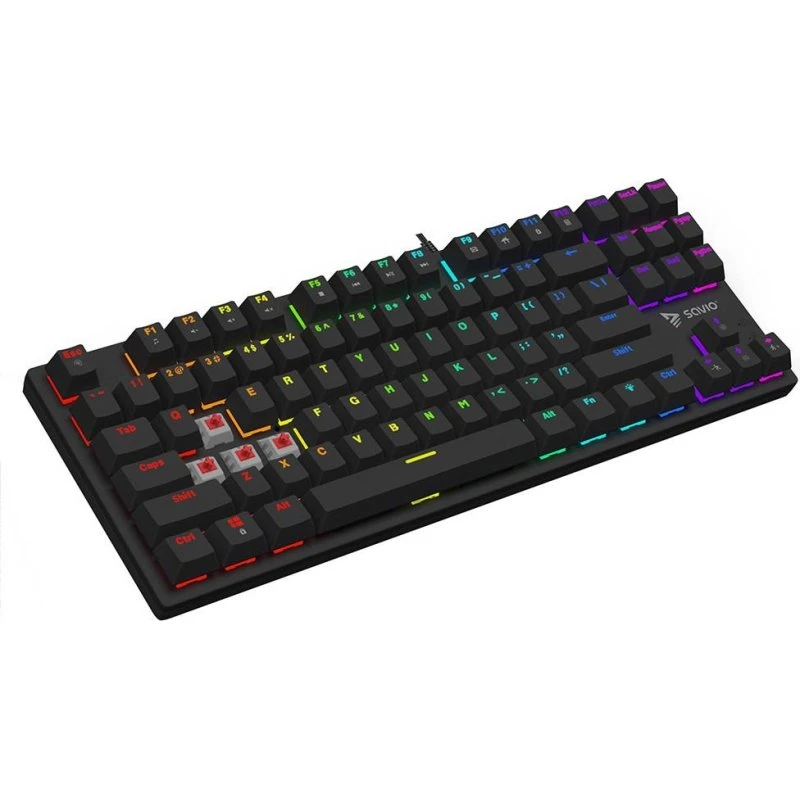 Savio Tempest X2 Red Mekanisk Tastatur, 80% QWERTY, RGB, Sort