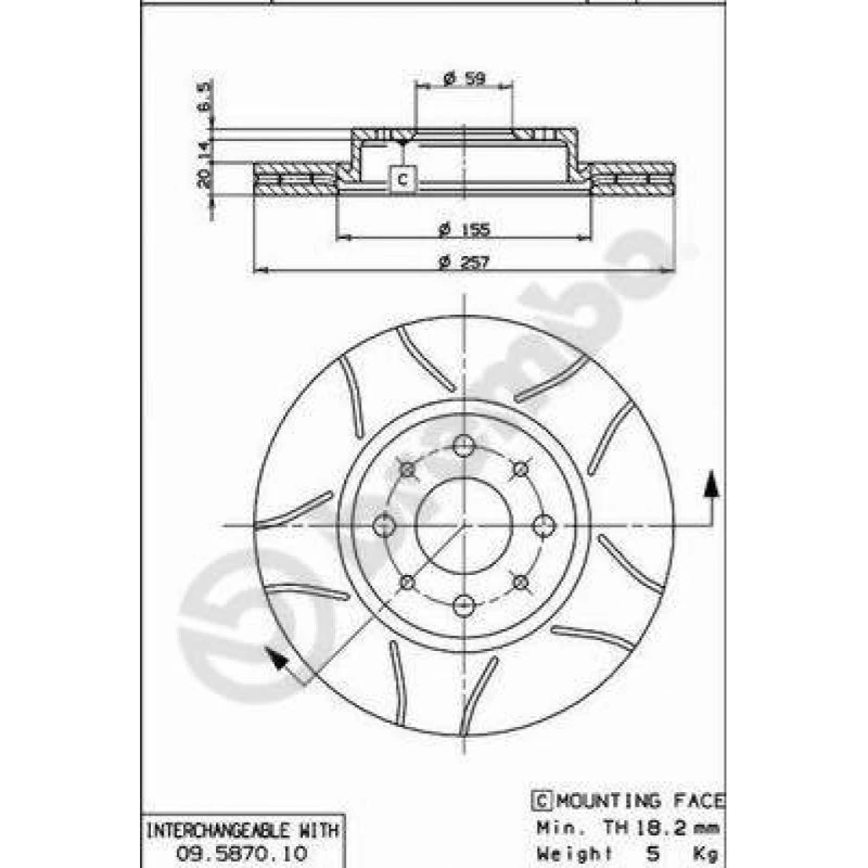 Brembo Bremseskive 09.5870.75 for FIAT, ALFA ROMEO, LANCIA