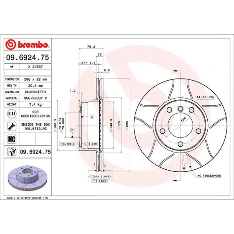 Brembo Bremseskive 09.6924.75 for BMW 5-serie