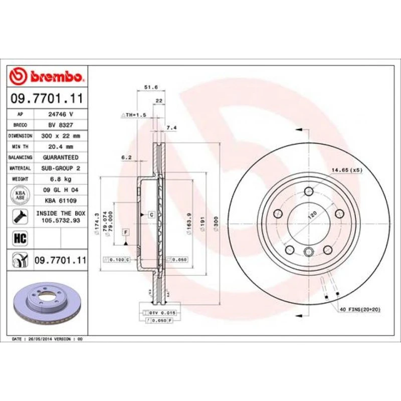 Brembo Bremseskive 09.7701.11 for BMW 3-serie, Z3, Z4