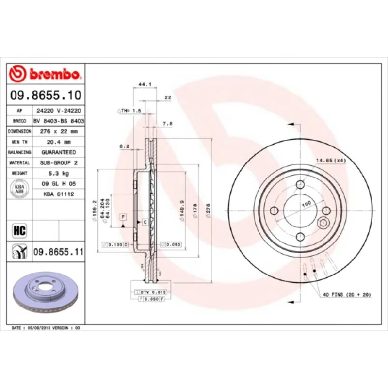 Brembo Bremseskive 09.8655.11 for MINI (indv. ventileret)
