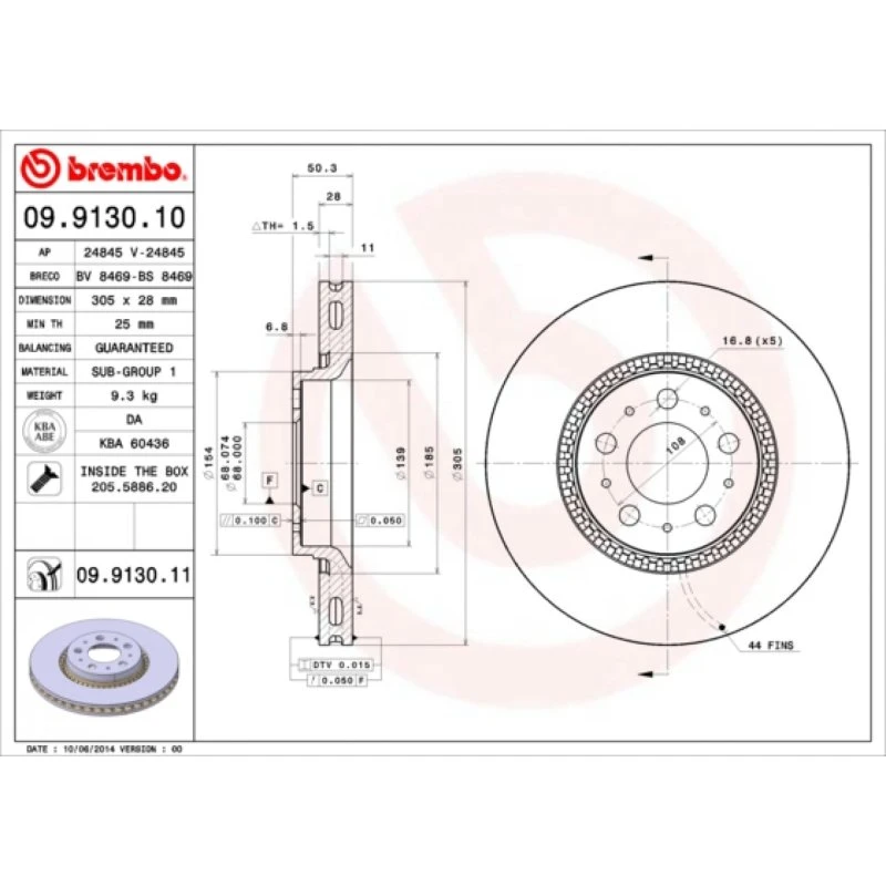 Brembo Bremseskive 09.9130.11, 28 mm, foraksel, 16"