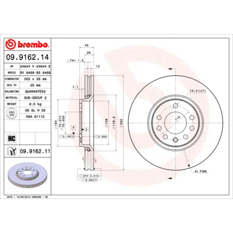 Brembo Bremseskive 09.9162.11 for Opel, Saab, Cadillac