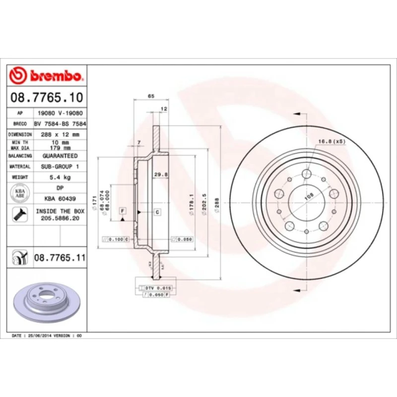 Brembo Bremseskive 08.7765.11 for Volvo (bagaksel)