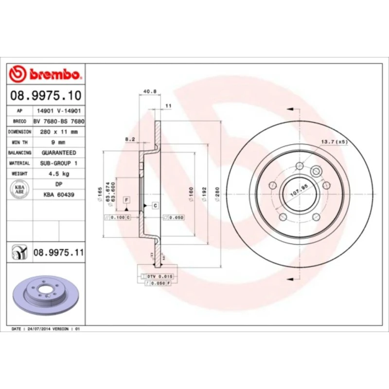 Brembo Bremseskive 08.9975.11, 17" for Ford & Volvo