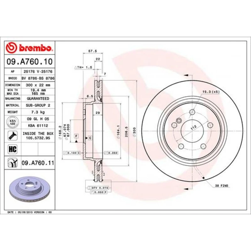 Brembo Bremseskive 09.A760.11 til Mercedes-Benz