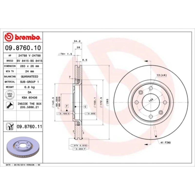Brembo Bremseskive 09.8760.11 for Opel, Peugeot, Citroën