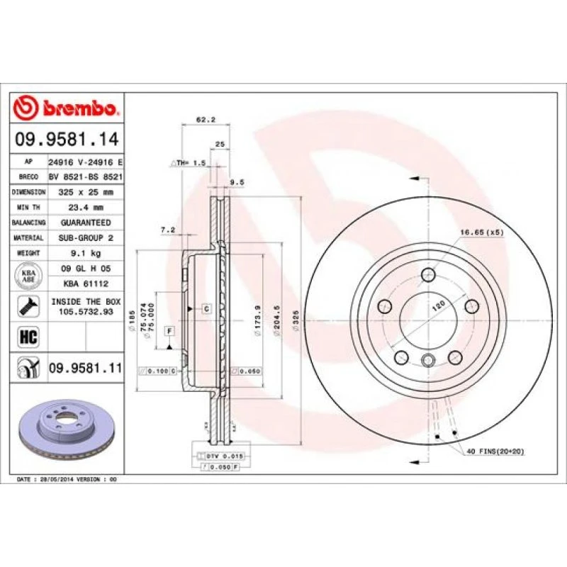 Brembo Bremseskive 09.9581.11 for BMW X3