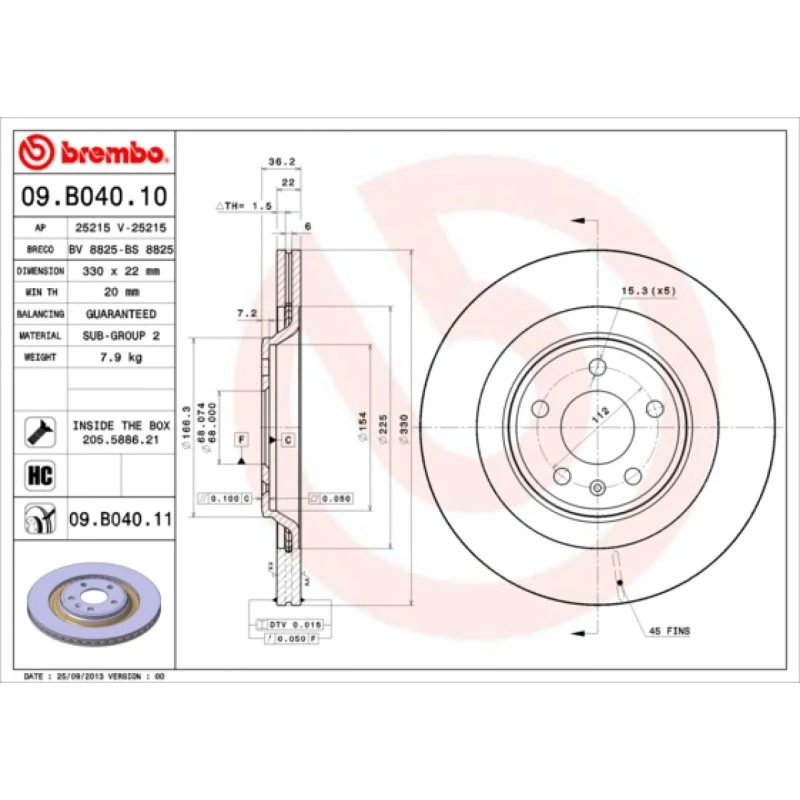 Brembo Bremseskive 09.B040.11 for Audi A4 B8, A5, Q5