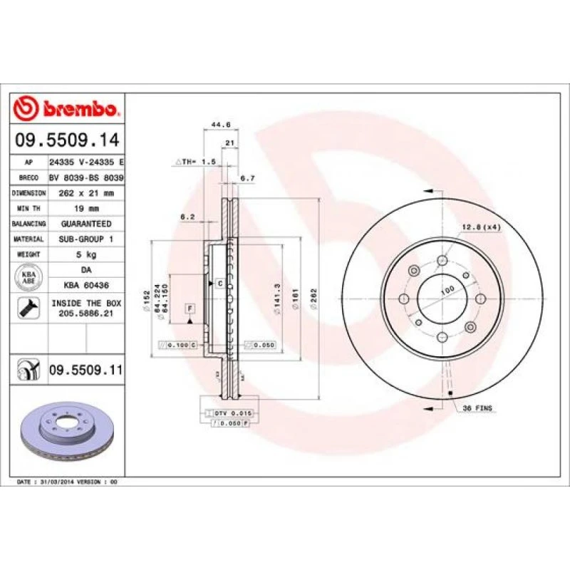 Brembo Bremseskive 09.5509.11 for Honda, MG, Rover