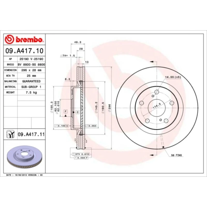 Brembo Bremseskive 09.A417.11 for Toyota/Lexus