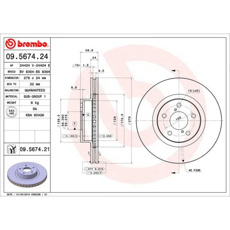 Brembo Bremseskive 09.5674.21, 24 mm tyk, for TOYOTA GT 86 & SUBARU BRZ