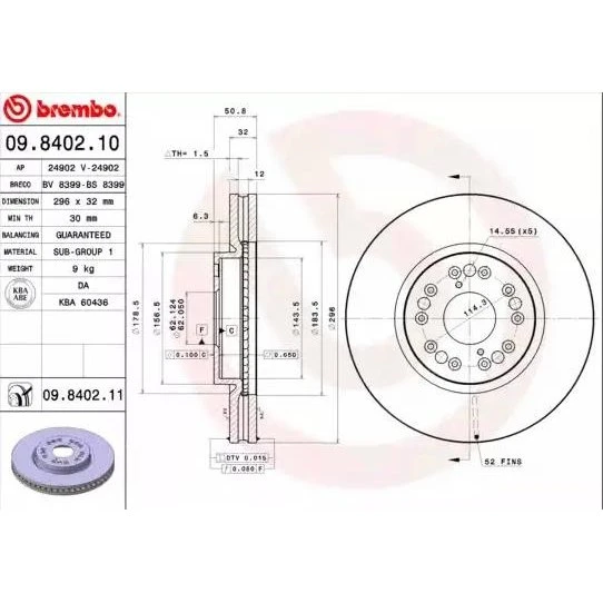 Brembo Bremseskive 09.8402.11 for Toyota/Lexus (indvendigt ventileret, 32 mm tyk)