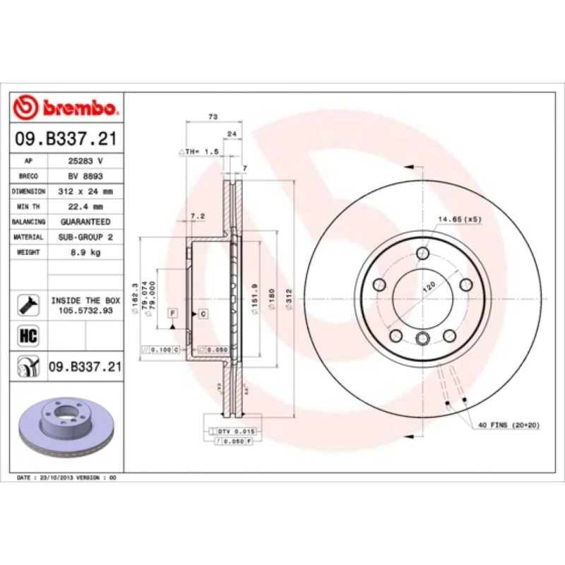 Brembo Bremseskive 09.B337.21, 24 mm, for BMW