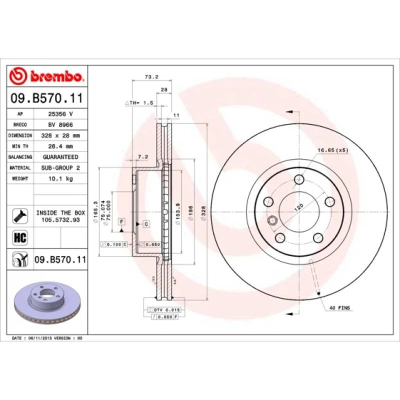 Brembo Bremseskive 09.B570.11 for BMW X3/X4