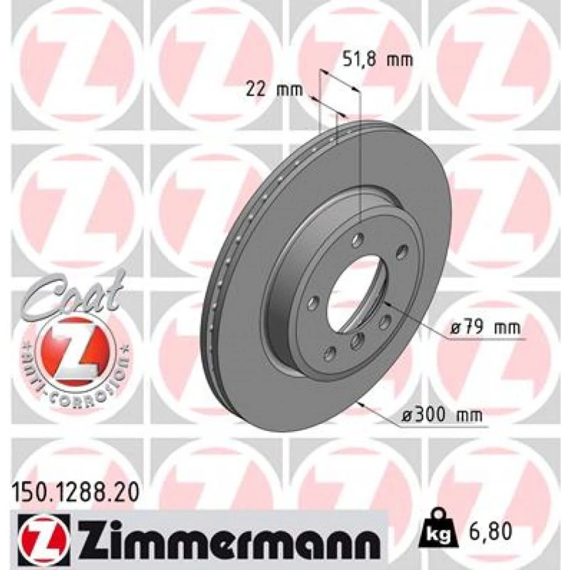 ZIMMERMANN Bremseskive 150.1288.20 COAT Z, 300 mm, foraksel, højkarboniseret