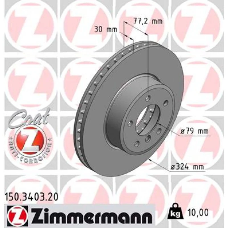 ZIMMERMANN Bremseskive 150.3403.20 COAT Z, 324 mm, 30 mm tyk