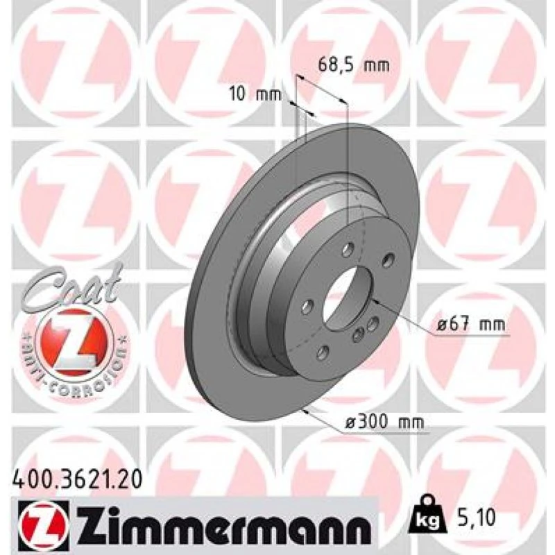 ZIMMERMANN Bremseskive 400.3621.20, COAT Z, 300 mm, bagaksel