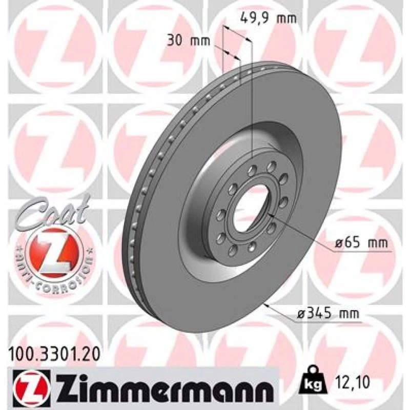 ZIMMERMANN Bremseskive 100.3301.20 for VW, Audi, Skoda
