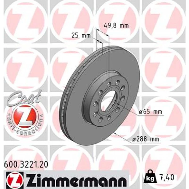 ZIMMERMANN Bremseskive 600.3221.20 for VW, Audi, Skoda, Seat
