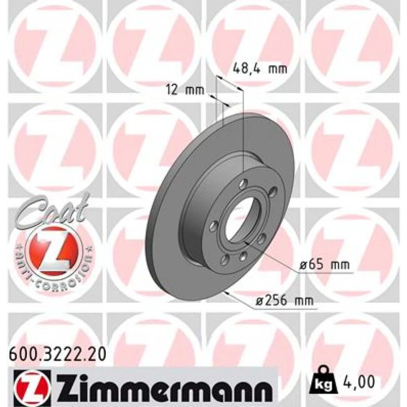 ZIMMERMANN Bremseskive 600.3222.20 for AUDI, SEAT, SKODA, VW