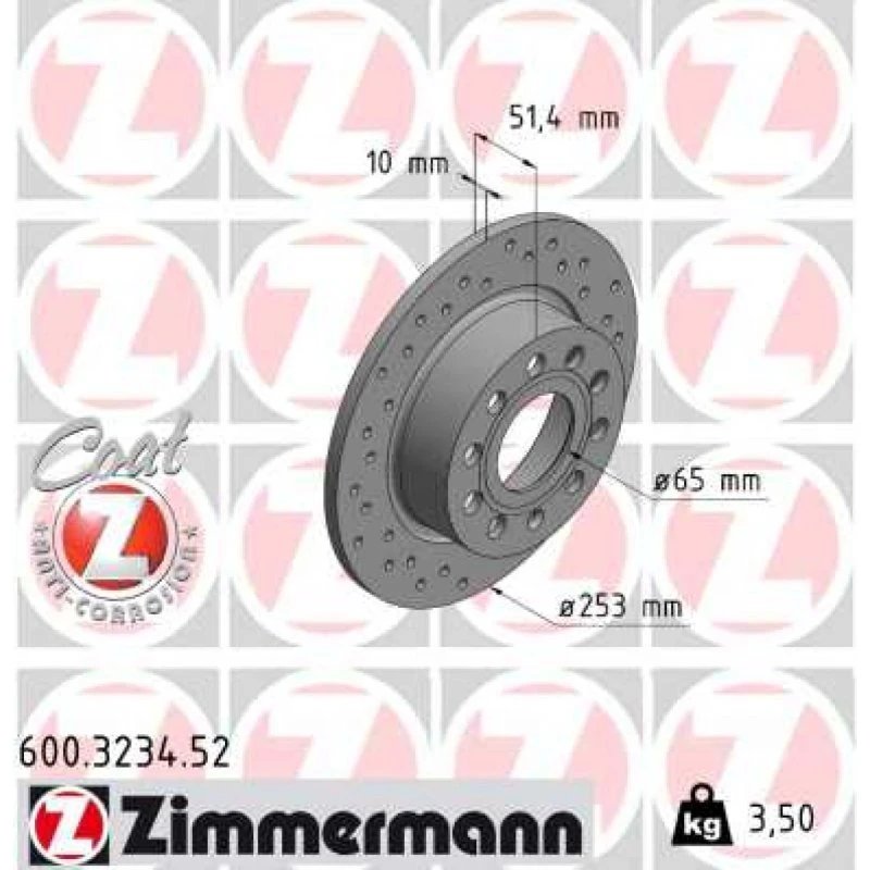 ZIMMERMANN Bremseskive 600.3234.52 SPORT COAT Z, 5C0615601A, 1K0615601AB