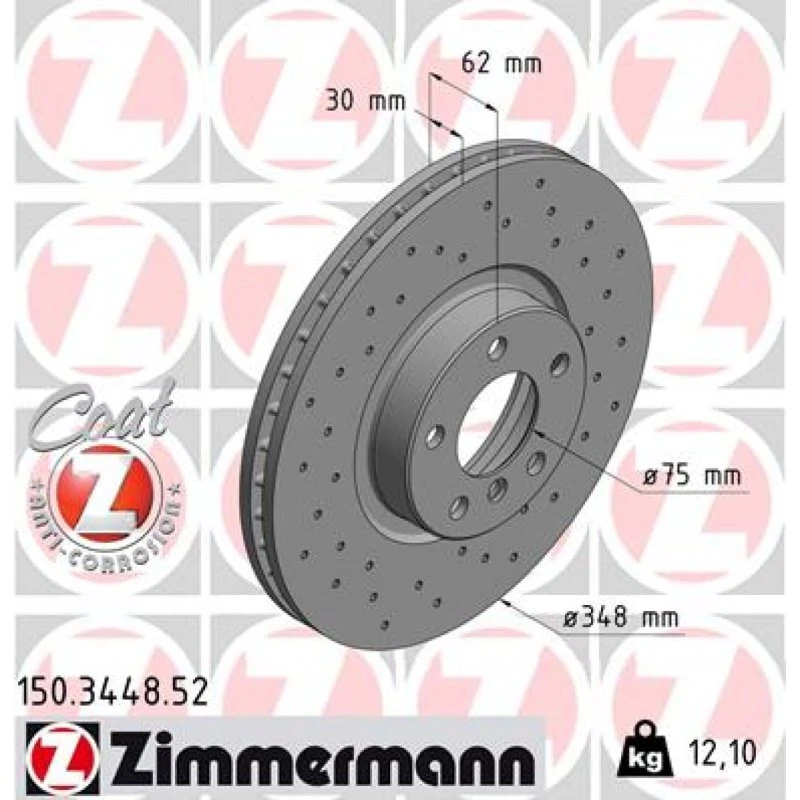 ZIMMERMANN Bremseskive 150.3448.52, 348 mm, indvendigt ventileret, SPORT COAT Z