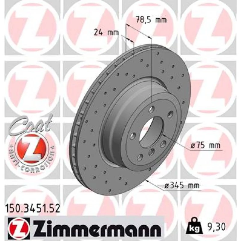 ZIMMERMANN Bremseskive 150.3451.52 SPORT COAT Z, 345 mm, BMW X5/X6