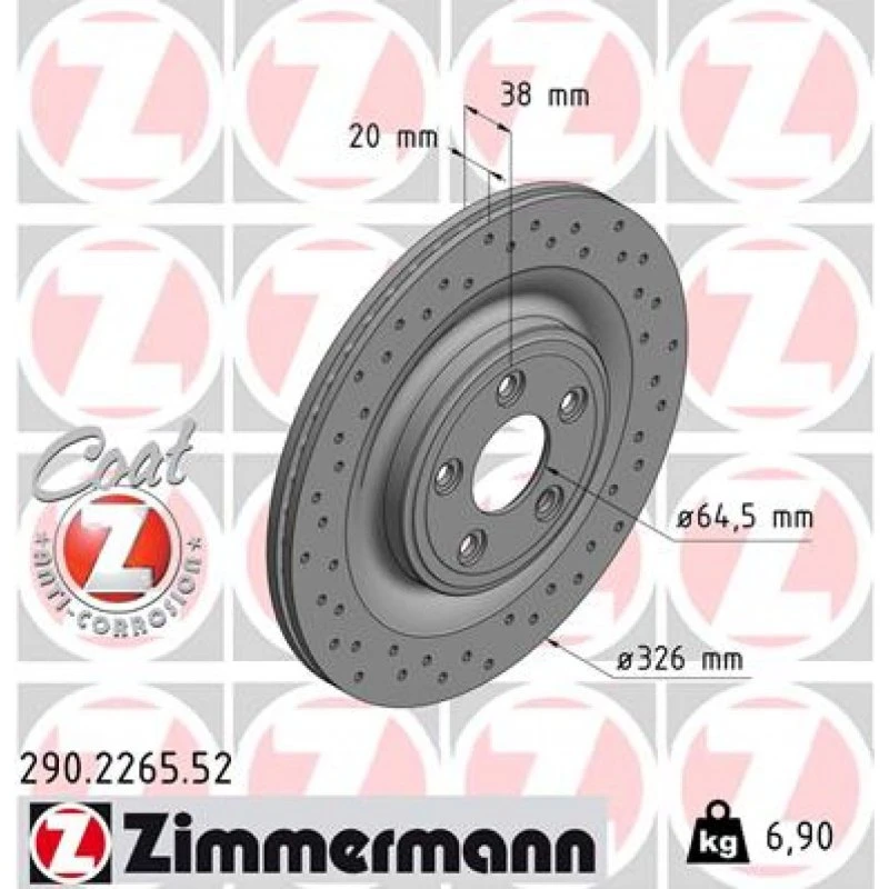 ZIMMERMANN Bremseskive 290.2265.52 C2C25339, C2D26352, C2D61075