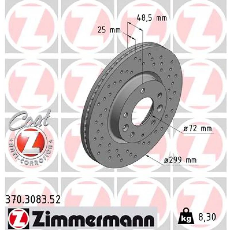ZIMMERMANN SPORT COAT Z Bremseskive 370.3083.52 for Mazda 6