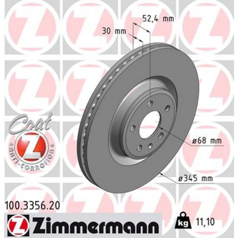 ZIMMERMANN Bremseskive 100.3356.20, 345 mm, COAT Z, ECE R90