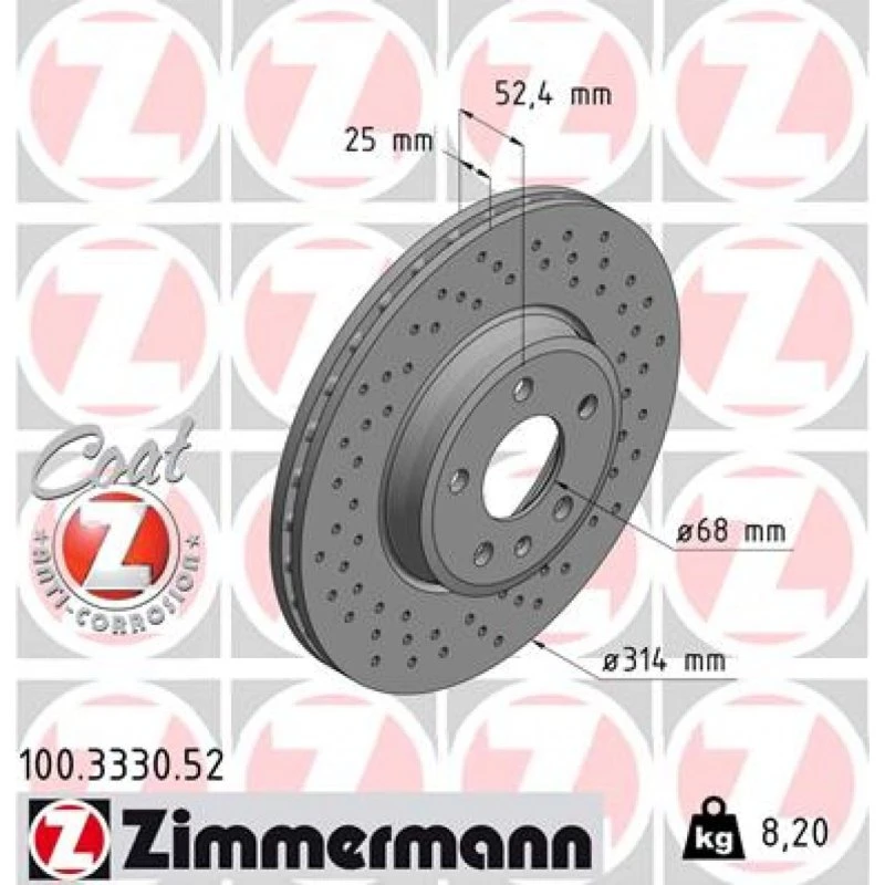ZIMMERMANN Bremseskive 100.3330.52 SPORT COAT Z, 314 mm
