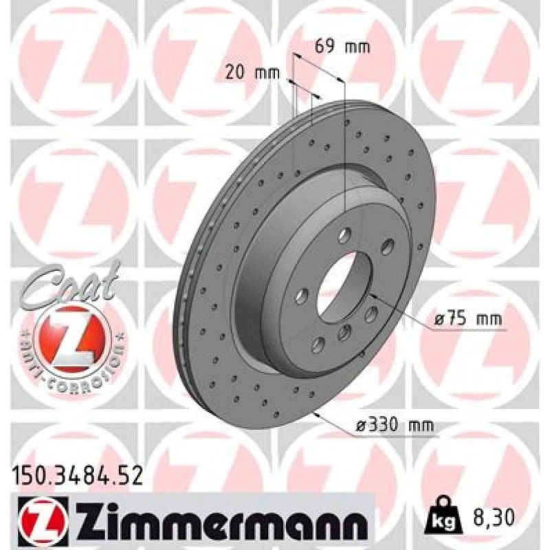 ZIMMERMANN Bremseskive 150.3484.52 SPORT COAT Z, bagaksel, 330 mm