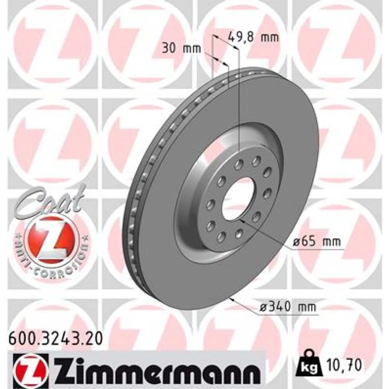ZIMMERMANN Bremseskive 600.3243.20 COAT Z, 340 mm, foraksel, højkarboniseret